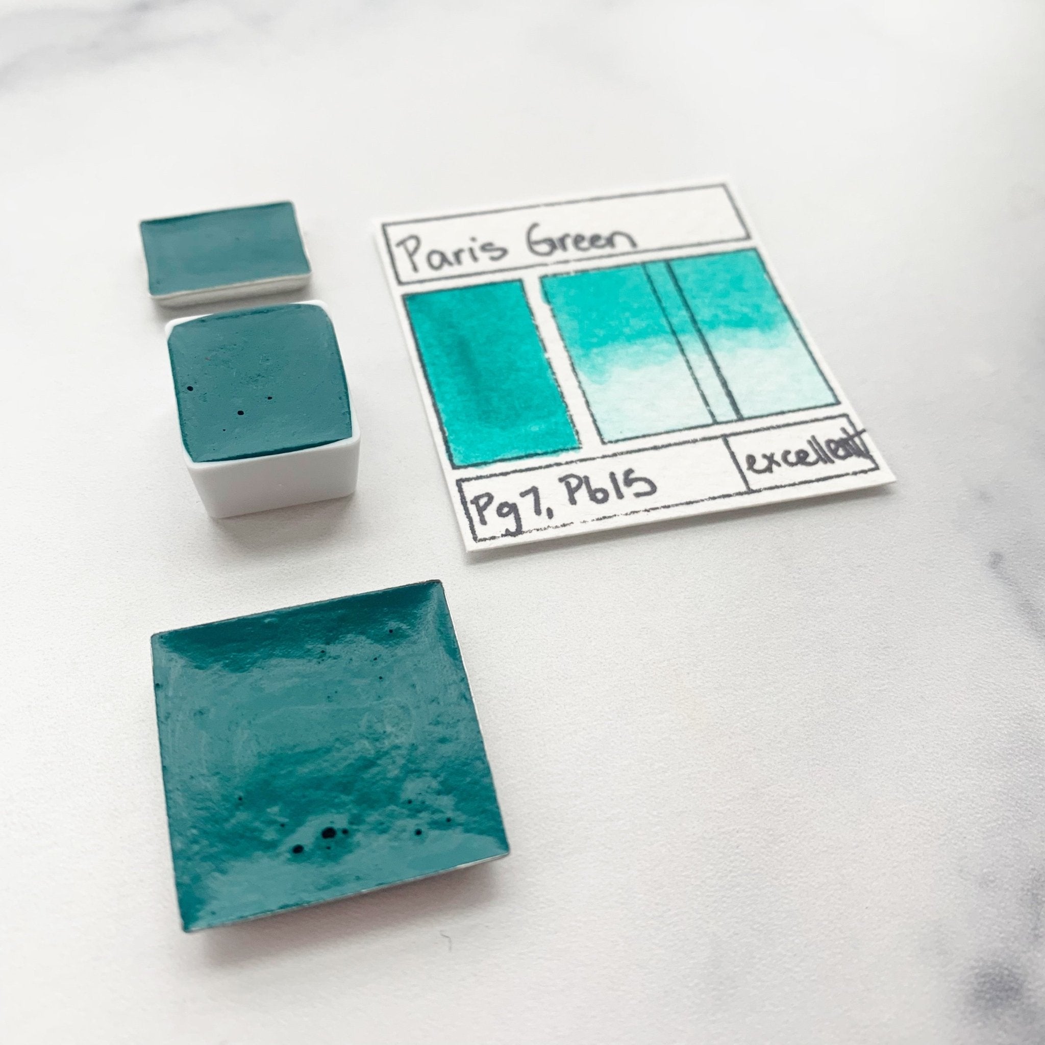 Paris Green. Half pan, full pan or bottle cap of handmade watercolor paint