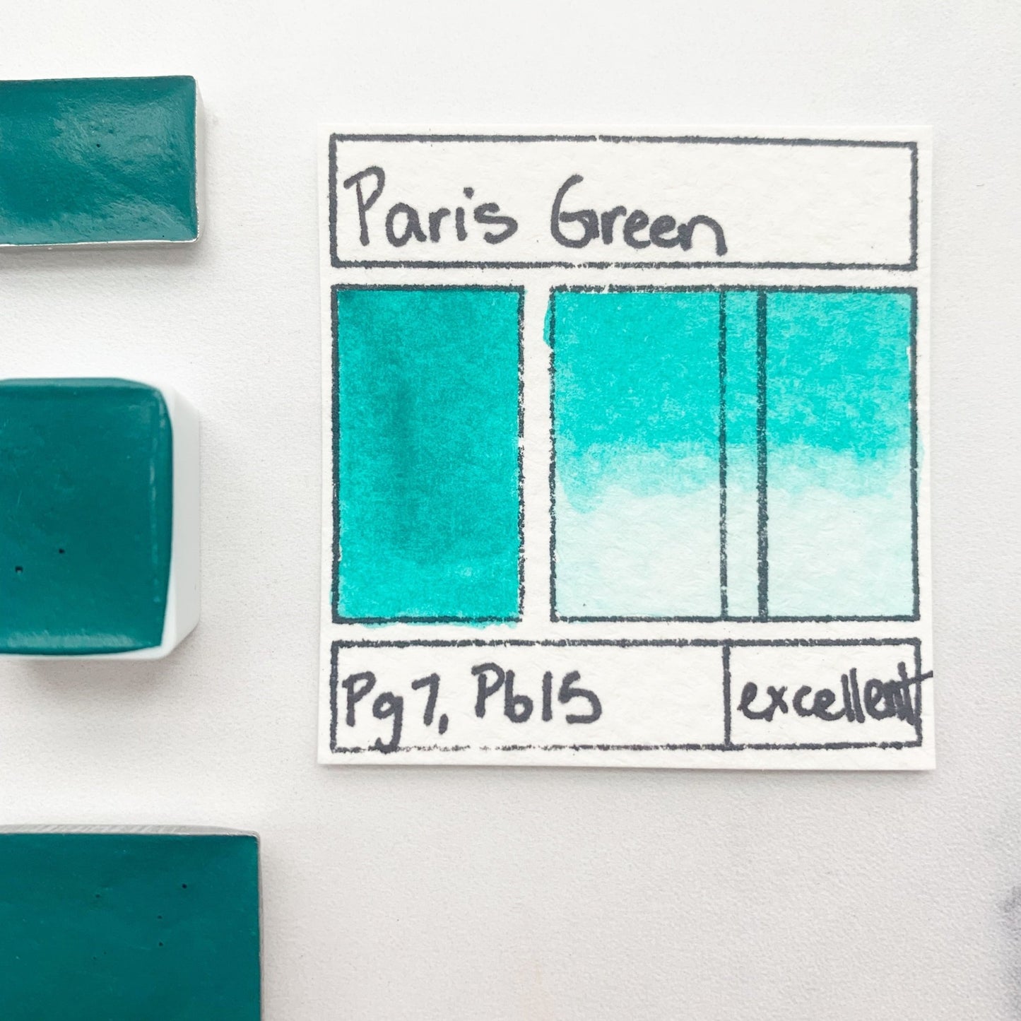 Paris Green. Half pan, full pan or bottle cap of handmade watercolor paint
