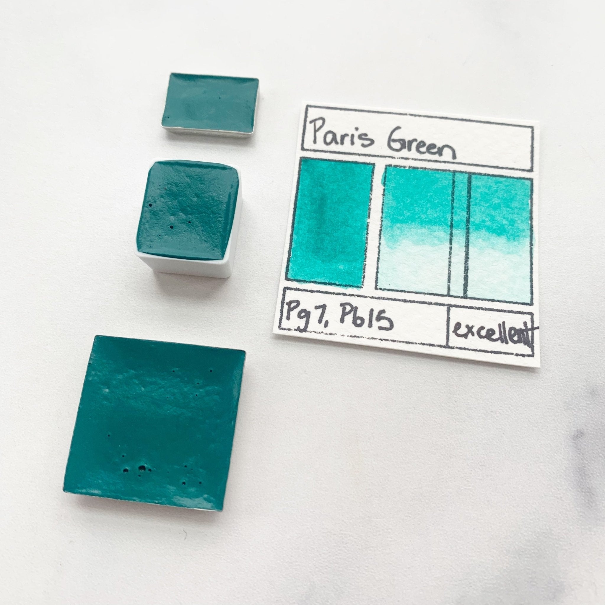 Paris Green. Half pan, full pan or bottle cap of handmade watercolor paint