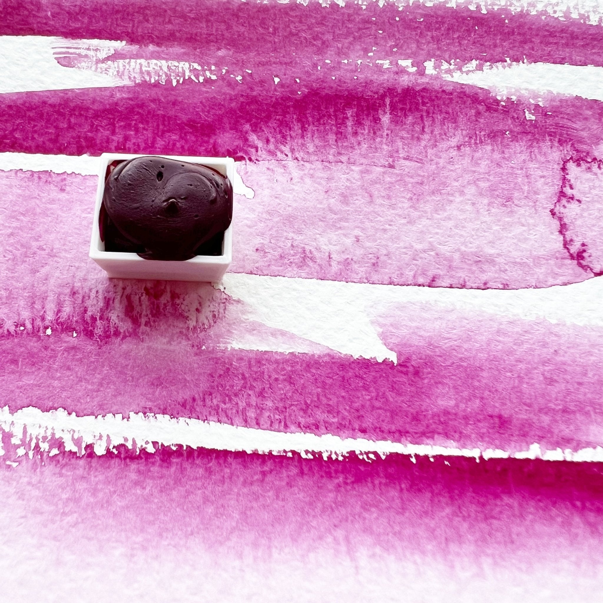 Quinacridone Magenta. Half pan, full pan or bottle cap of handmade wat