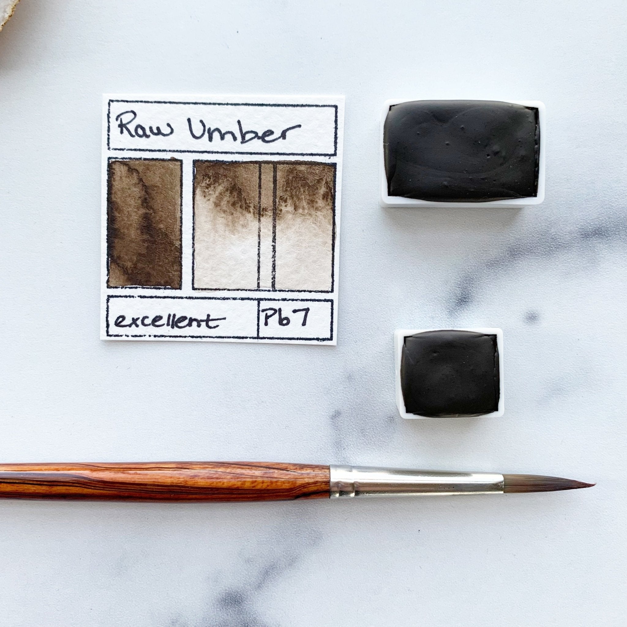Raw Umber. Half pan, full pan or bottle cap of handmade watercolor paint