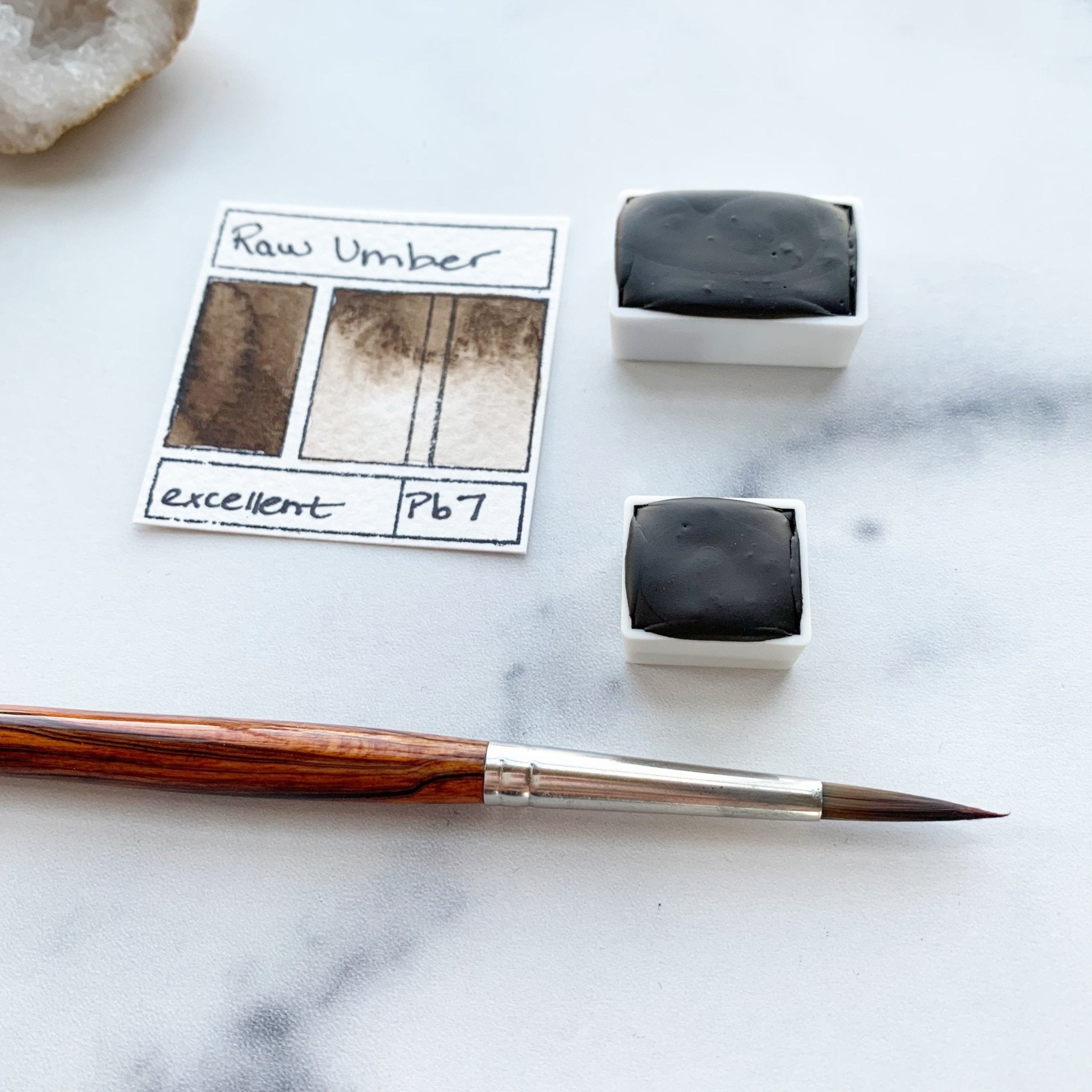 Raw Umber. Half pan, full pan or bottle cap of handmade watercolor paint