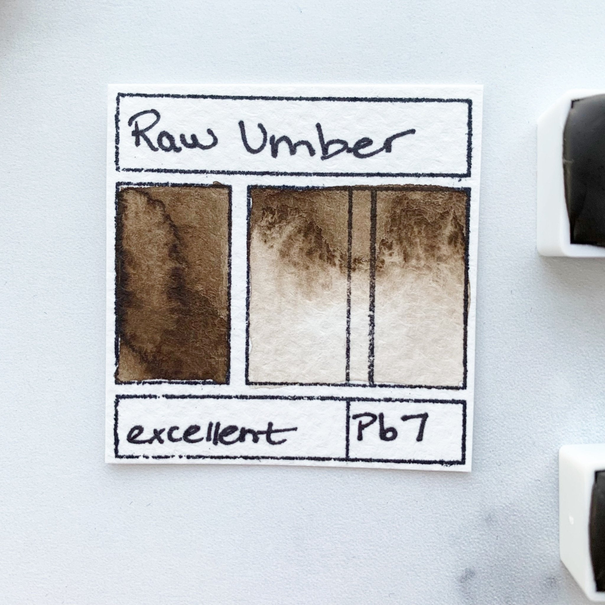 Raw Umber. Half pan, full pan or bottle cap of handmade watercolor paint