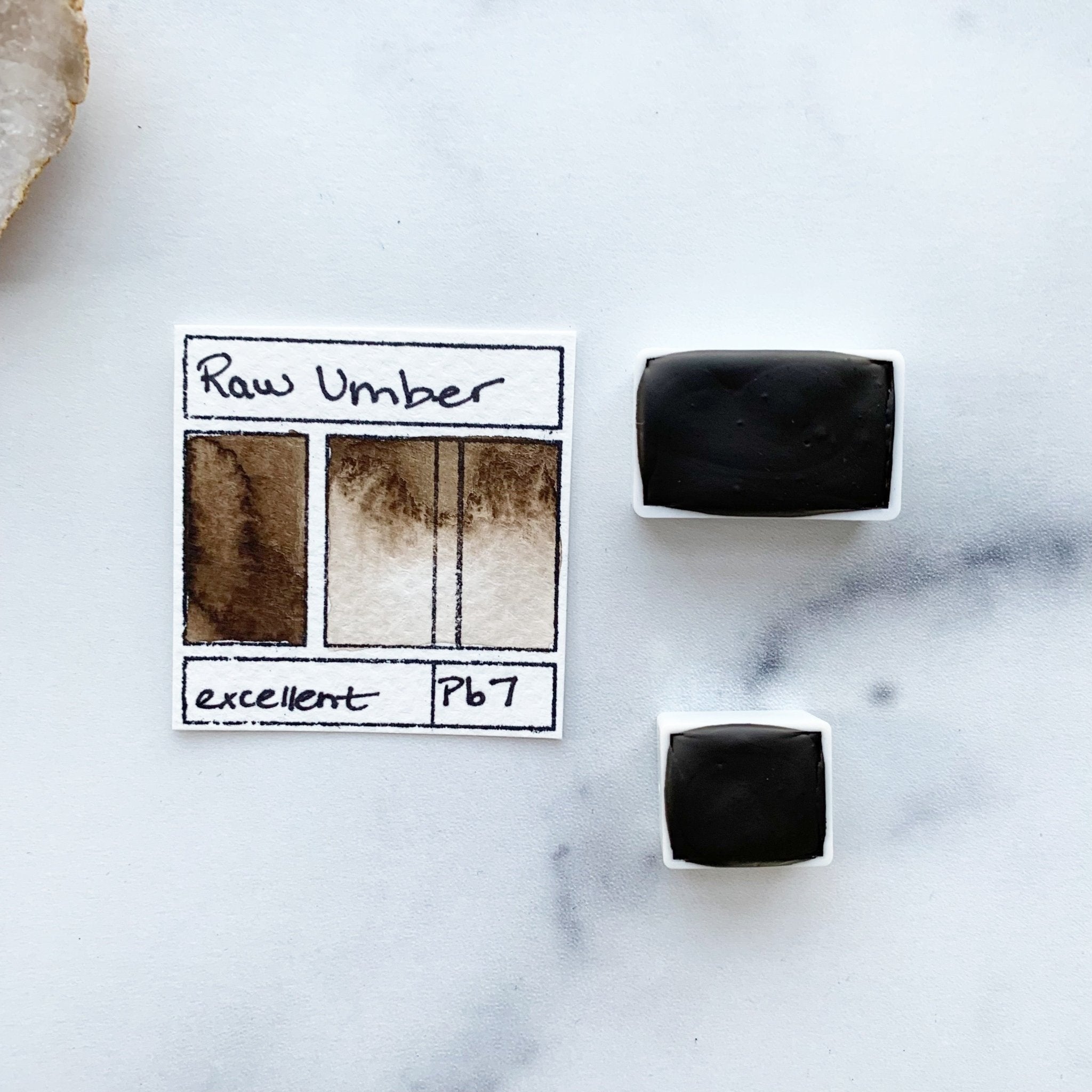Raw Umber. Half pan, full pan or bottle cap of handmade watercolor paint