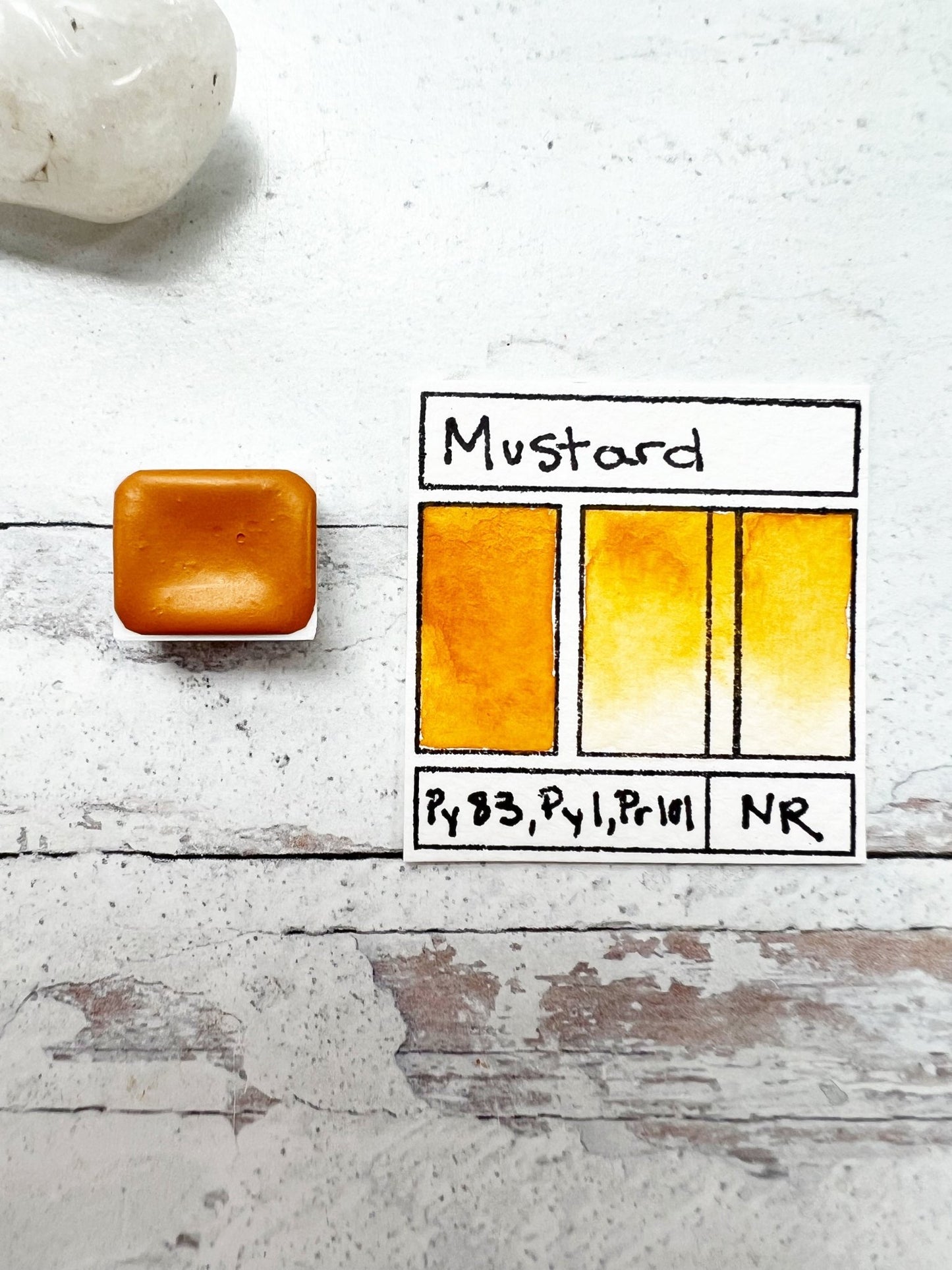 RM Mustard. Half pan, full pan or bottle cap of handmade watercolor paint