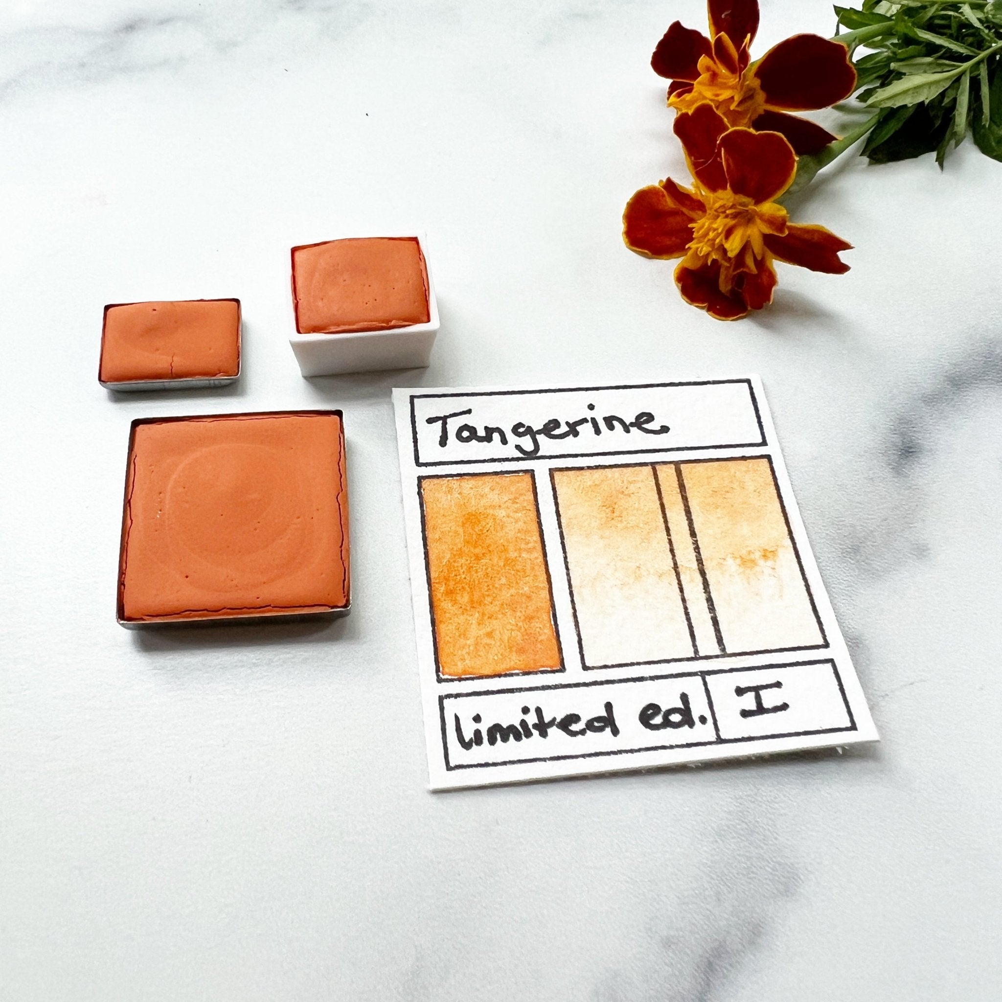 RM Tangerine. Half pan, full pan or bottle cap of handmade watercolor paint