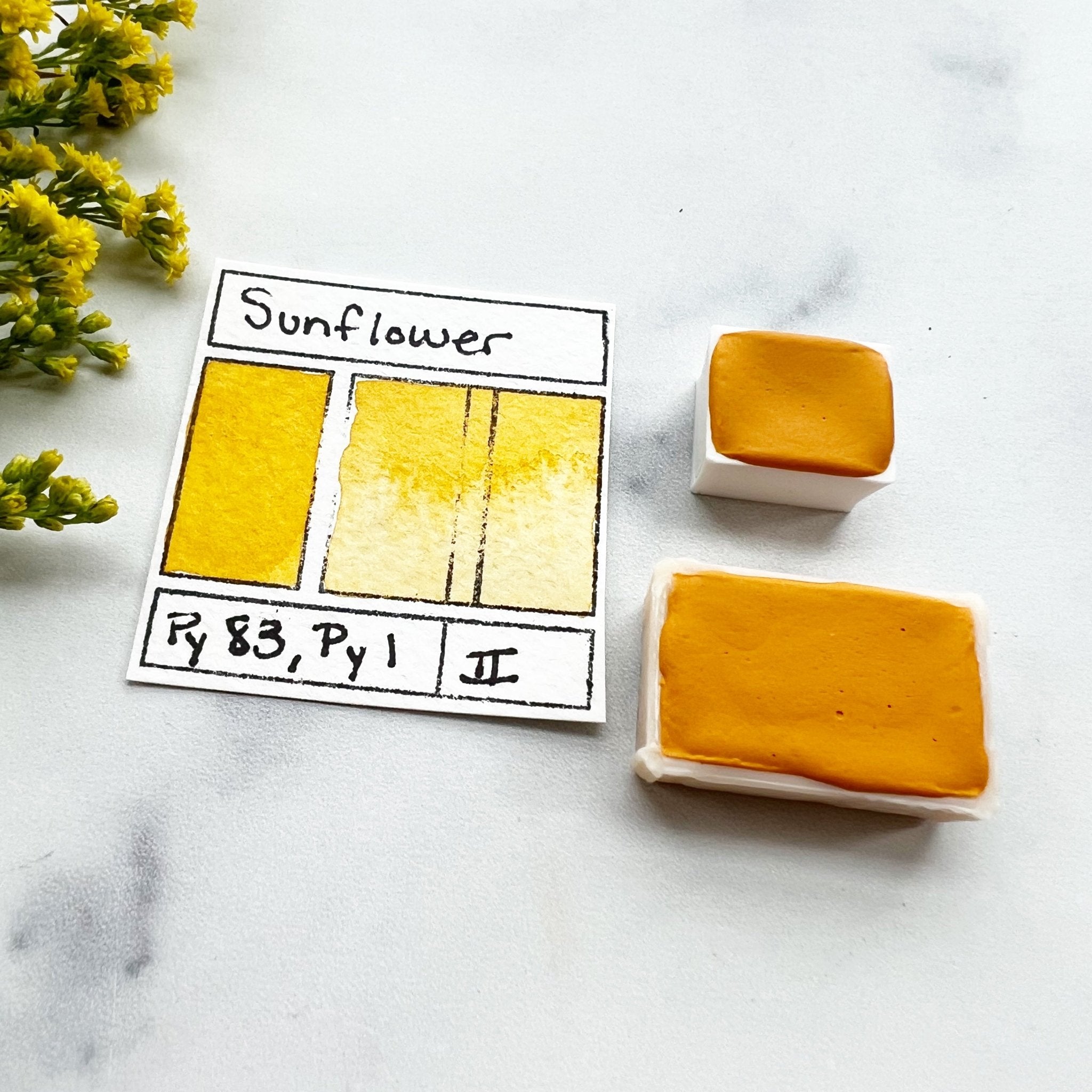 Sunflower. Half pan, full pan or bottle cap of handmade watercolor paint - Ruby Mountain