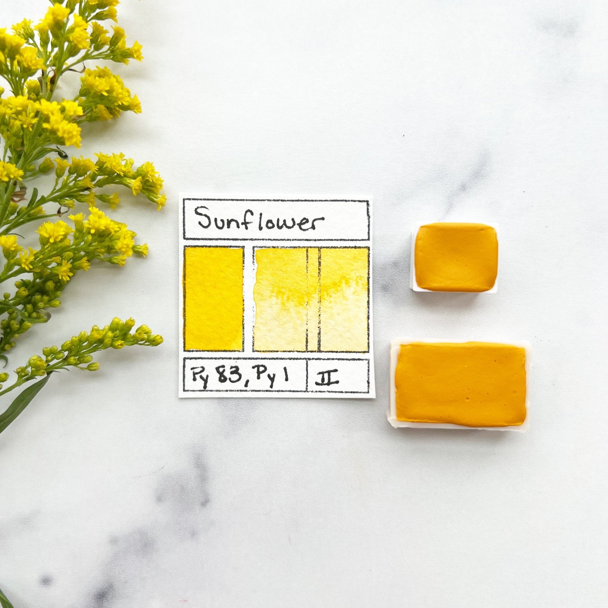Sunflower. Half pan, full pan or bottle cap of handmade watercolor paint - Ruby Mountain