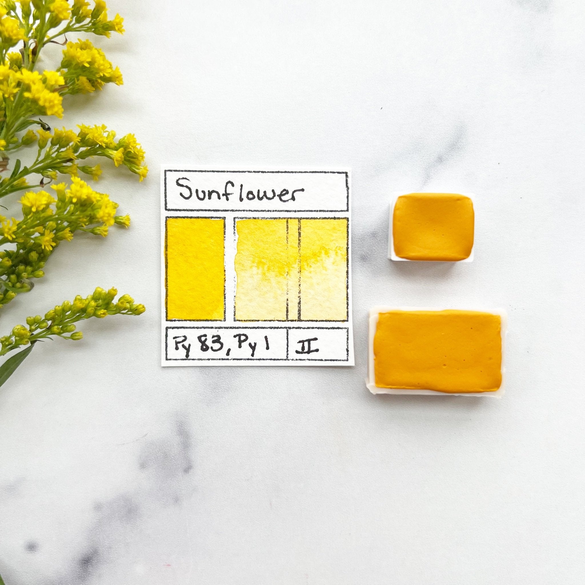 Sunflower. Half pan, full pan or bottle cap of handmade watercolor paint - Ruby Mountain