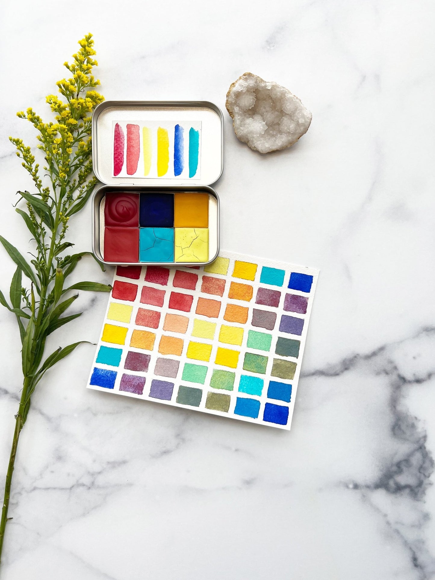 The Everywhere Mixing Palette, 6 colors of handmade paint in a travel tin - Ruby Mountain