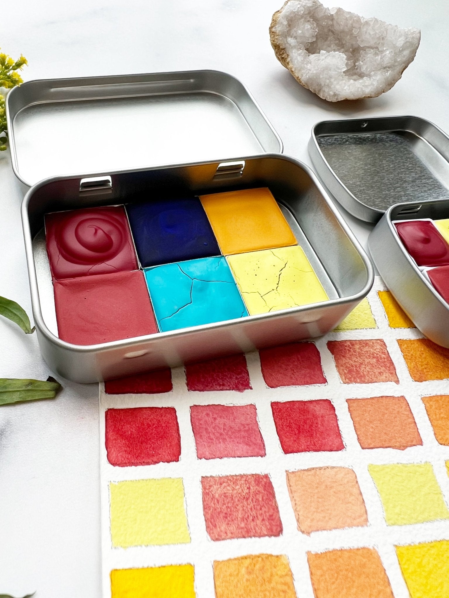 The Everywhere Mixing Palette, 6 colors of handmade paint in a travel tin - Ruby Mountain
